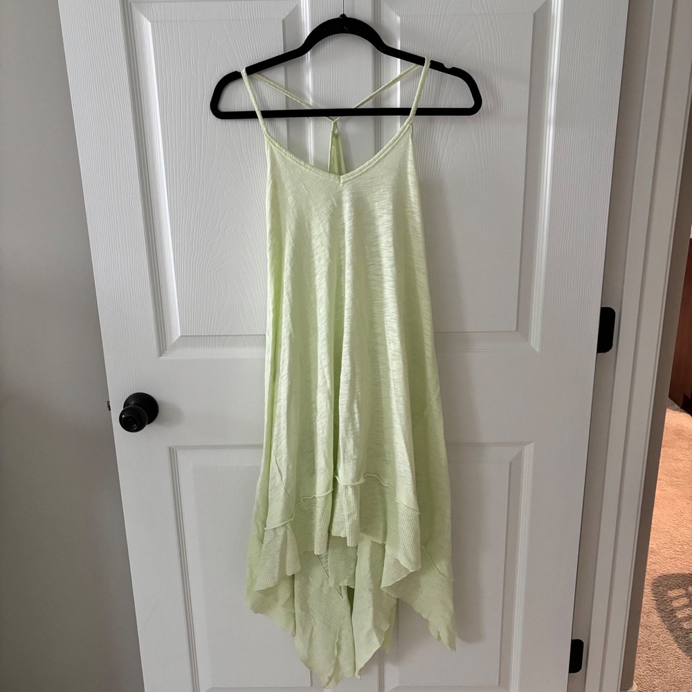 We The Free Free People Lime Green Slub Knit Handkerchief Hem Mini Dress XS